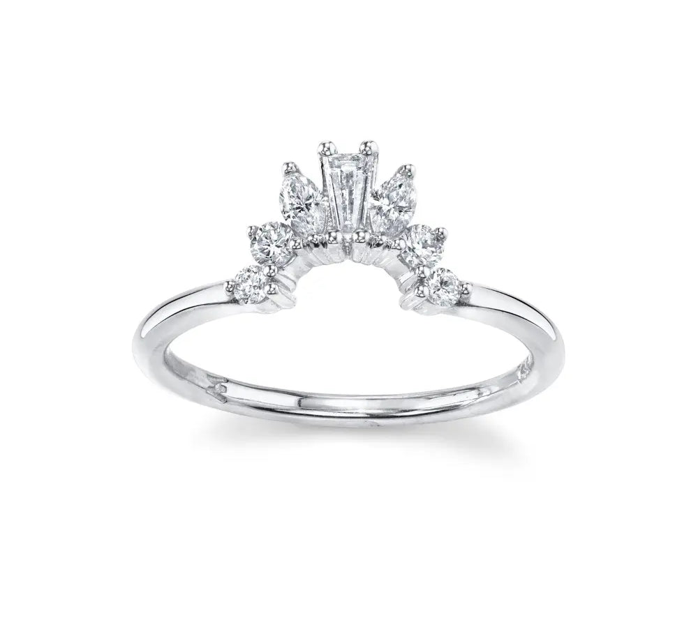 Marrow Fine Jewelry White Diamond Baguette And Round Art Deco Ballerina Stacking Wedding Band [White Gold]