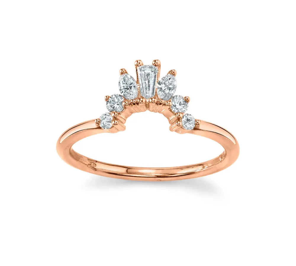 Marrow Fine Jewelry White Diamond Baguette And Round Art Deco Ballerina Stacking Wedding Band [Rose Gold]