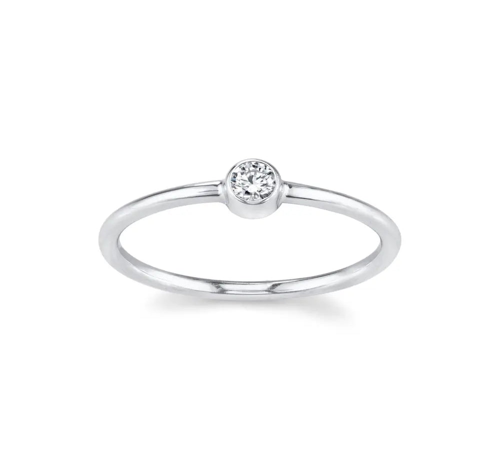 Marrow Fine Jewelry Dainty White Diamond Solitaire Sacking Ring [White Gold]