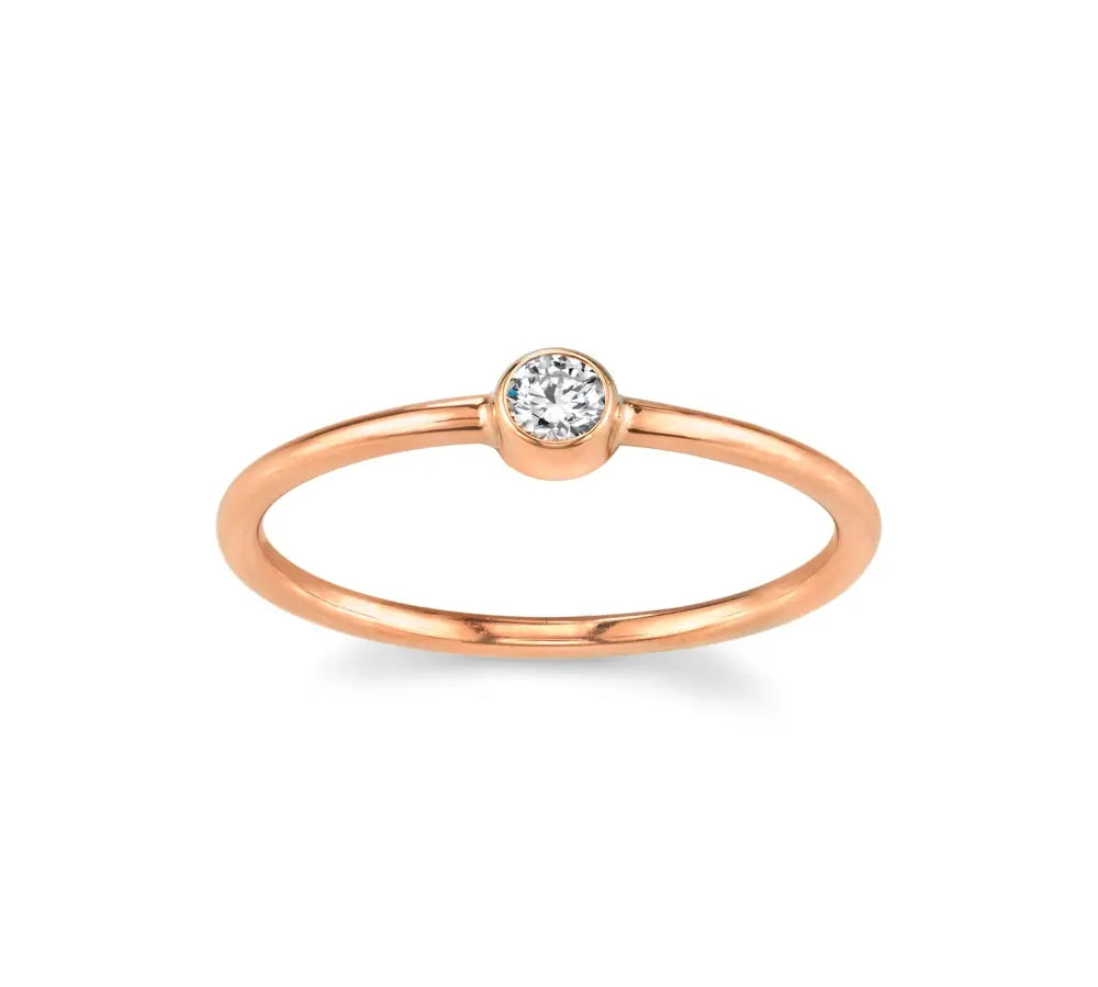 Marrow Fine Jewelry Dainty White Diamond Solitaire Sacking Ring [Rose Gold]