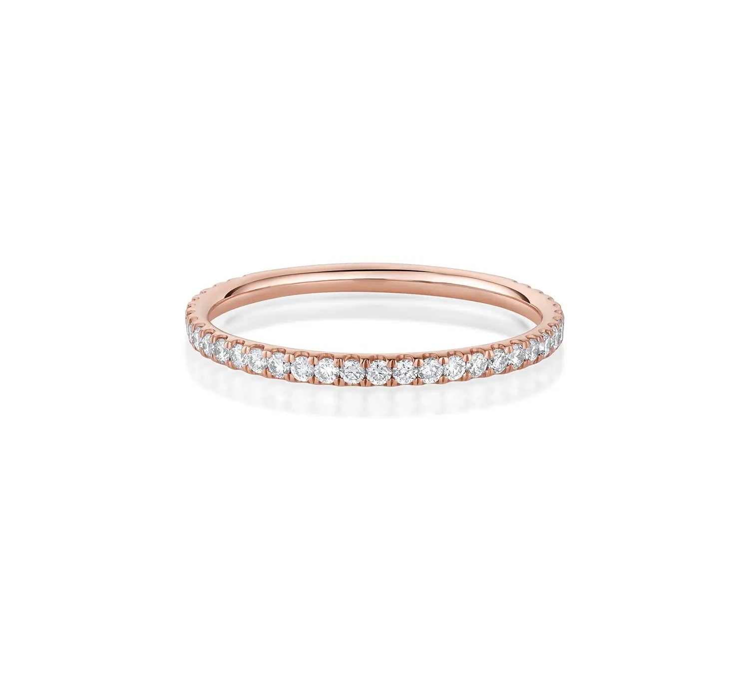 Whisper Eternity Band, a dainty thin band set with melee white diamonds, in rose gold