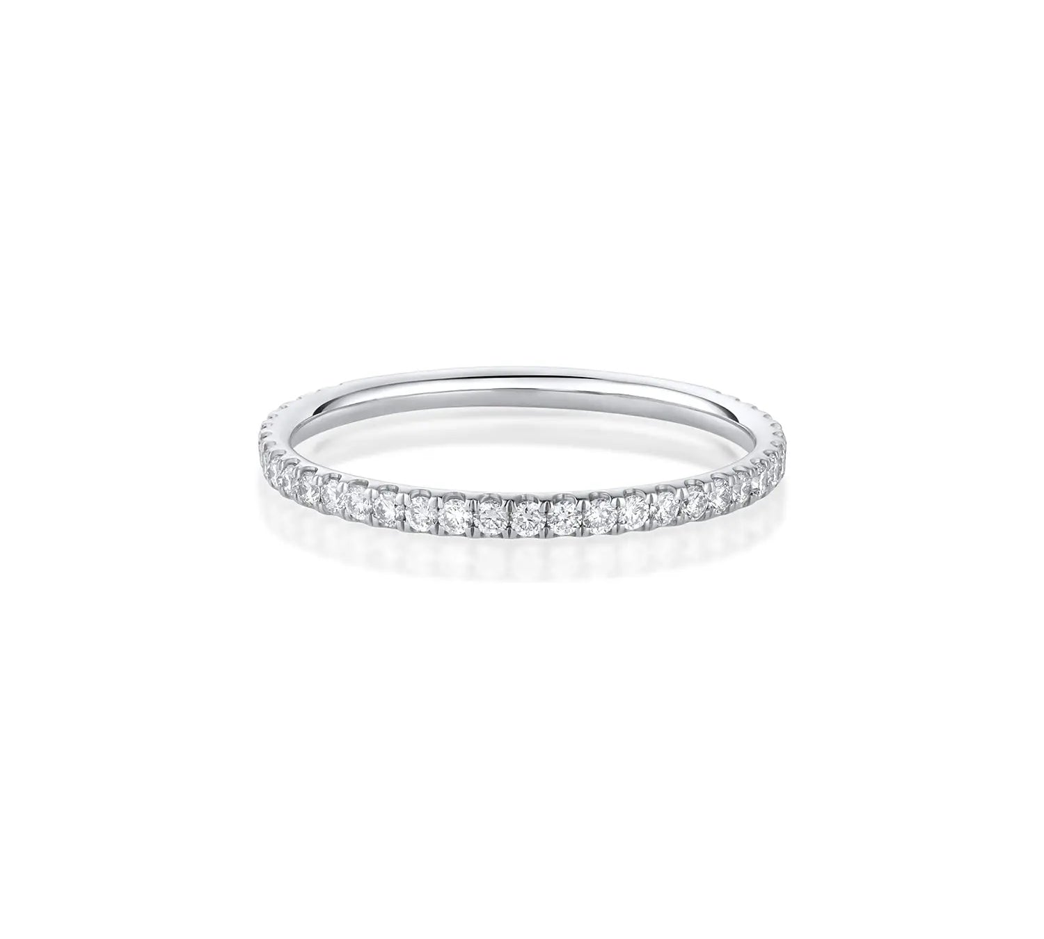 Whisper Eternity Band, a dainty thin band set with melee white diamonds, in white gold