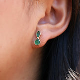 Emerald studs in ear
