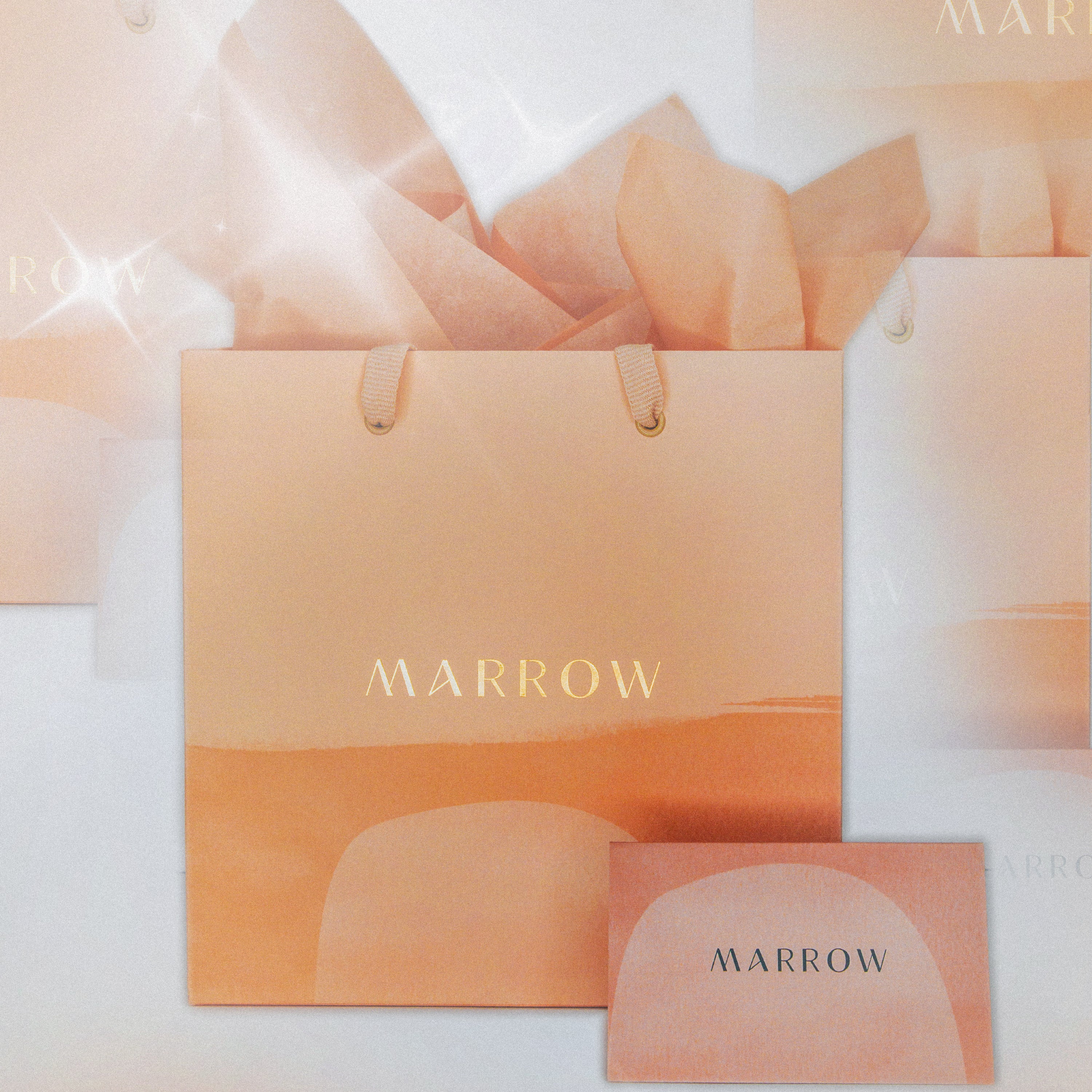flat lay of Marrow Fine bag and gift card box