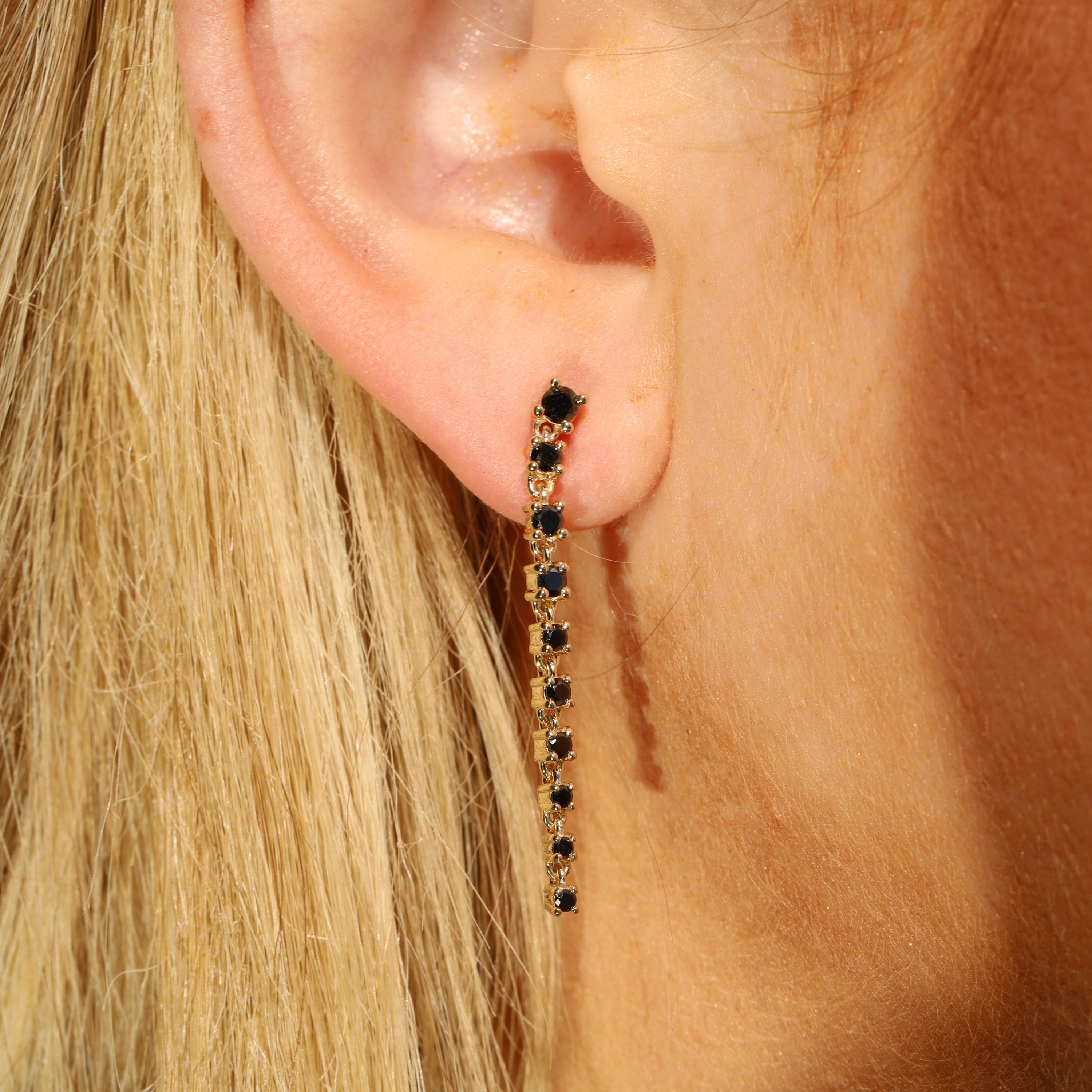 Black Diamond Cascading Earrings [in ear]