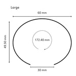 Large cuff sizing guide showing a 60 mm wide, 49.50 mm tall cuff with a 30 mm opening and 172.40 mm inner circumference.