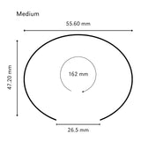 Medium cuff sizing guide showing a 55.60 mm wide, 47.20 mm tall cuff with a 26.5 mm opening and 162 mm inner circumference.