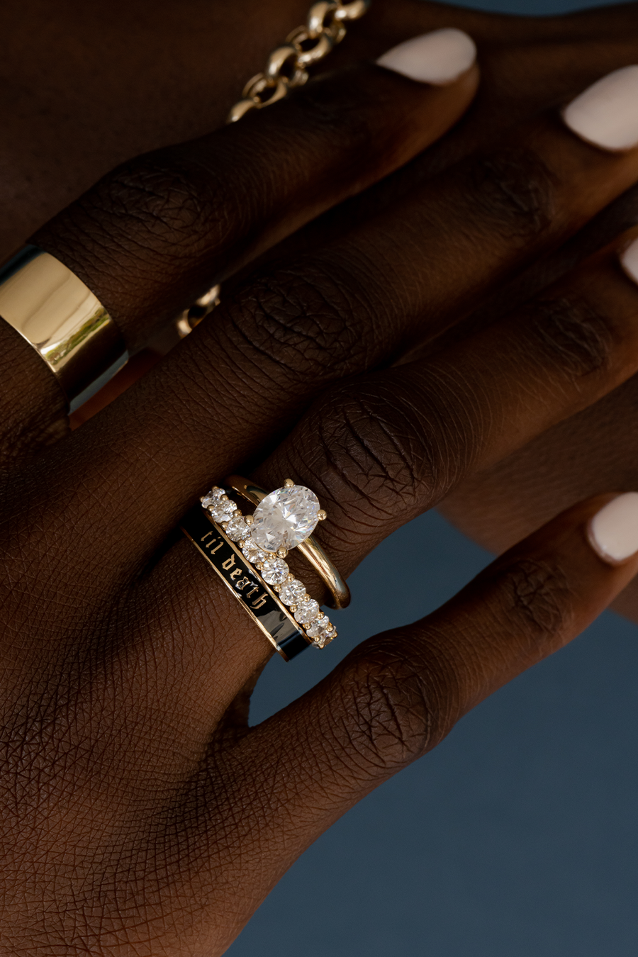 Stacked oval engagement ring deals