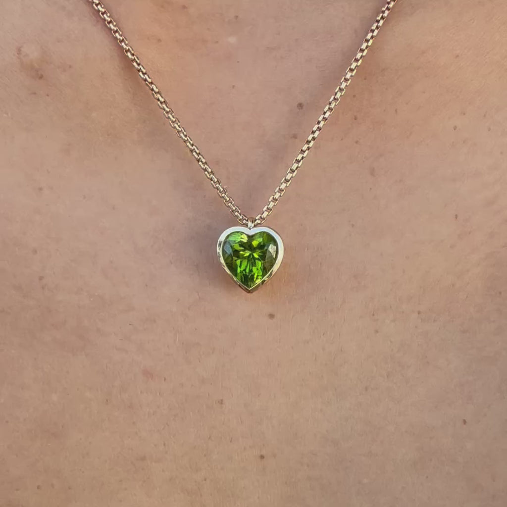 Peridot Heart Pendant Necklace [on neck]