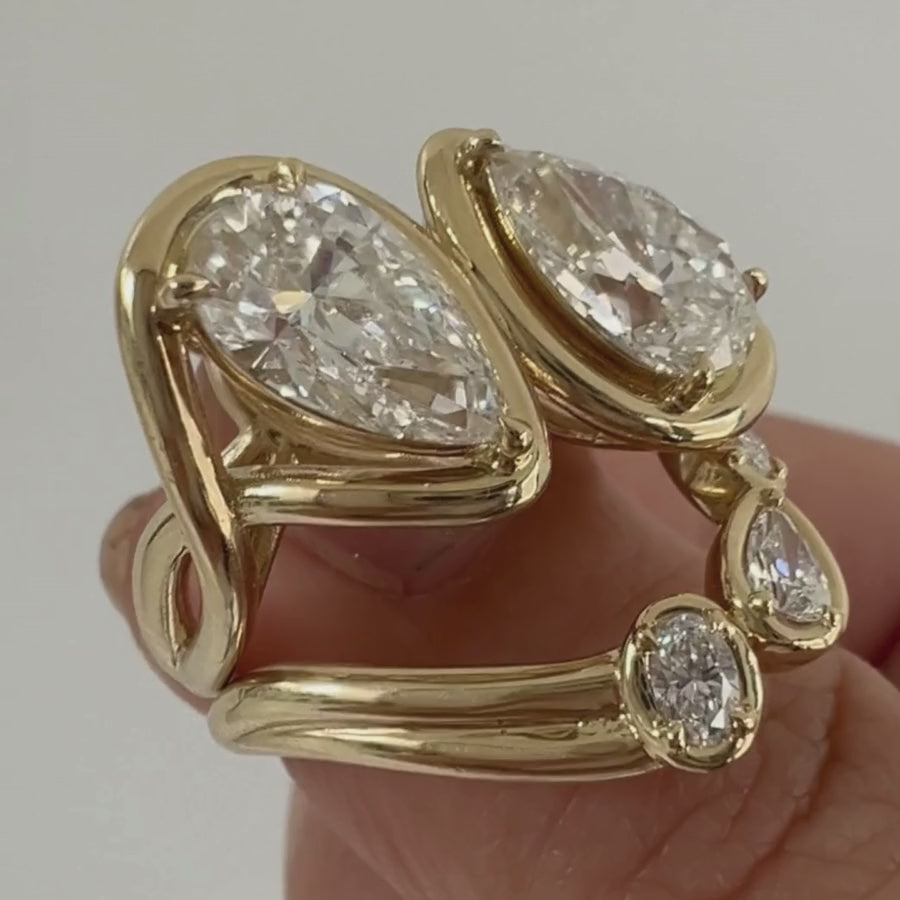 Video of 4ctw Lab Diamond Joanie Bypass Ring close up on finger
