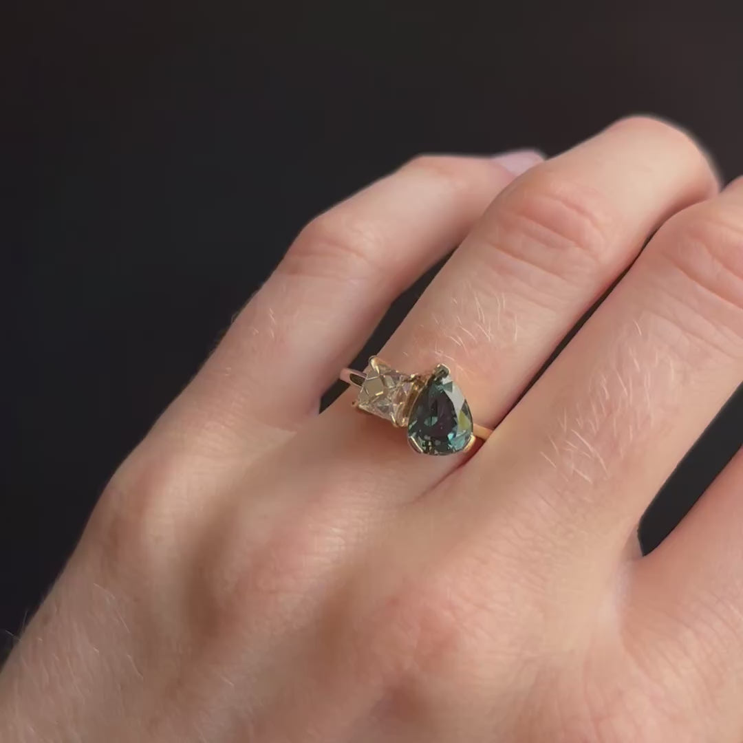 2.56ct Sapphire and Antique Diamond Toi et Moi Ring Marrow Fine [on hand]