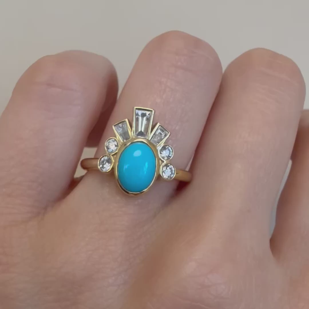 .98ct Turquoise & White Diamond Ballerina Headdress Ring [on hand]