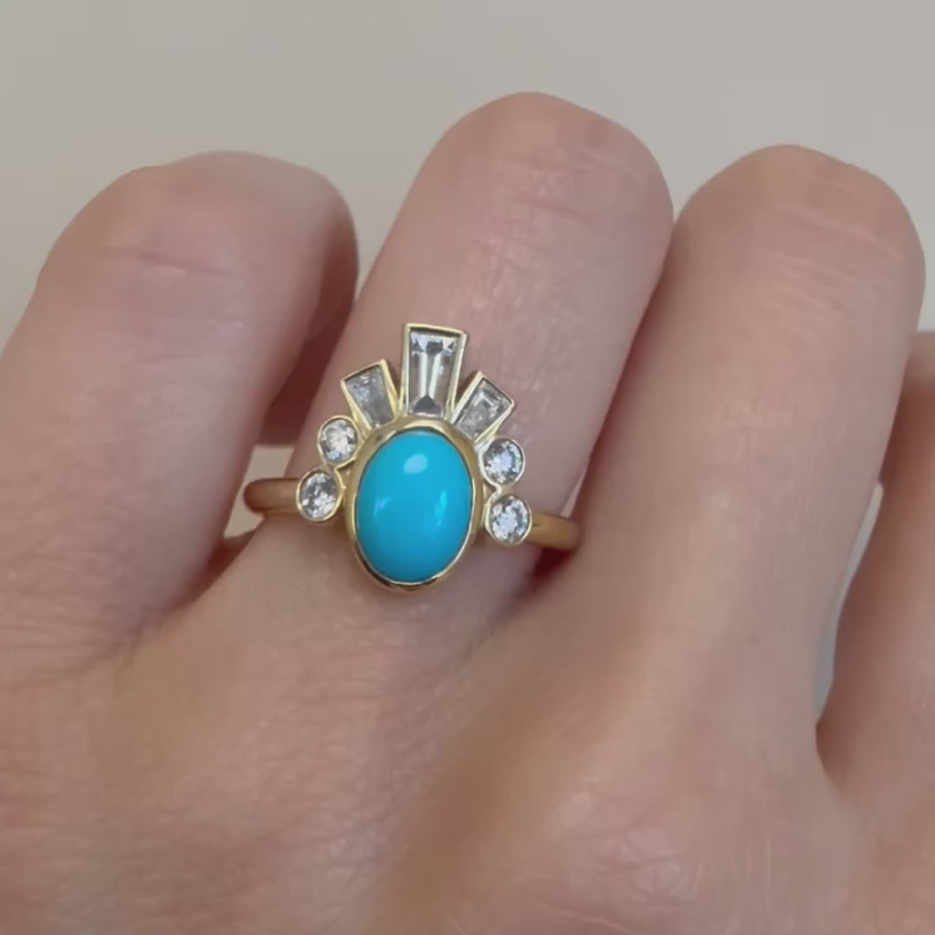 .98ct Turquoise & White Diamond Ballerina Headdress Ring [on hand]