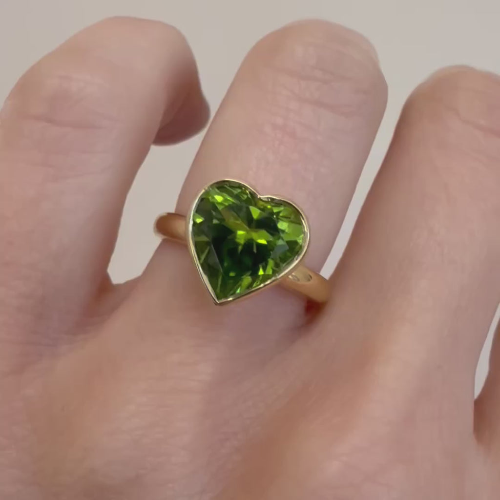 3.44ct Peridot Bezel Heart Ring