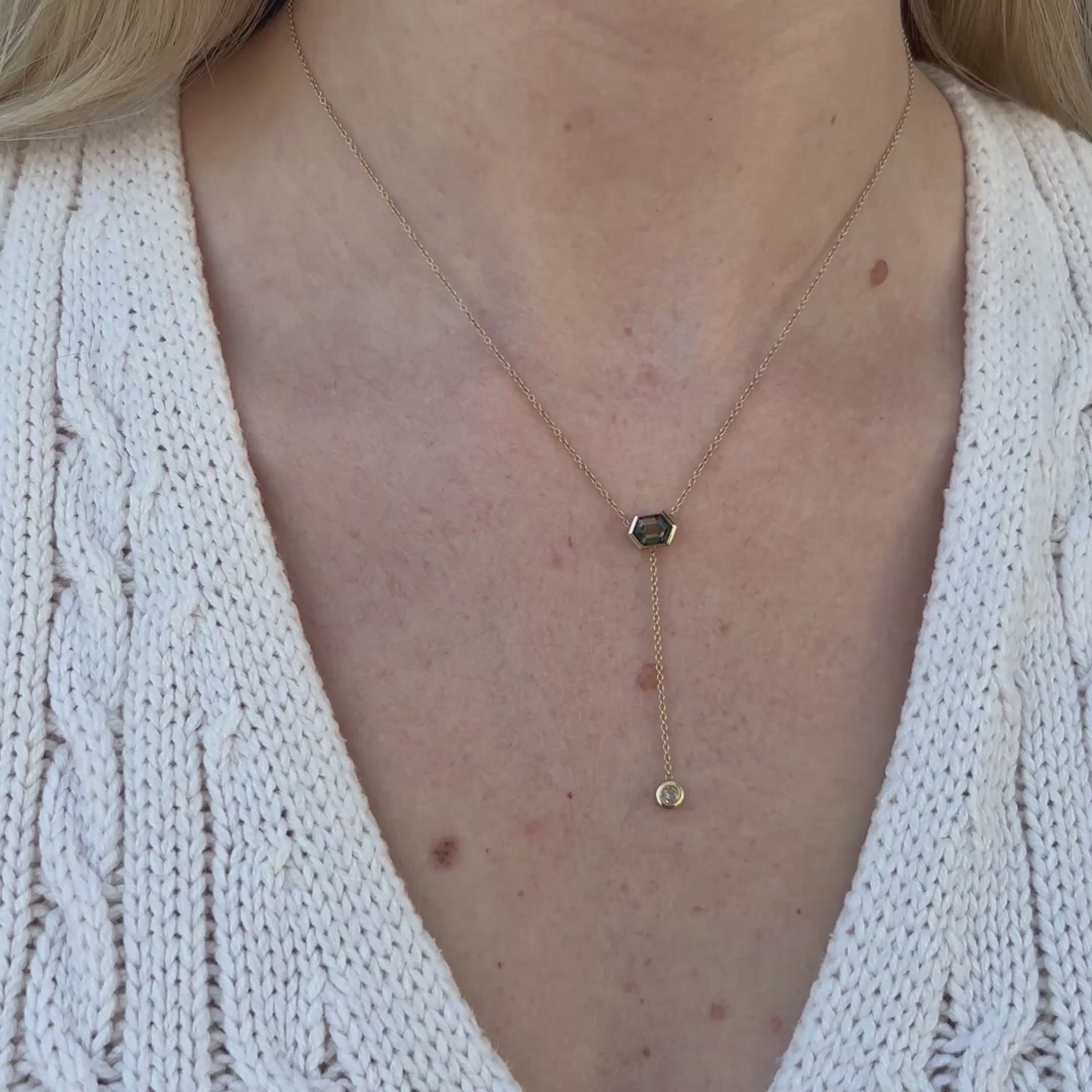 0.80ct Tourmaline & Old Mine White Diamond Lariat [on neck]