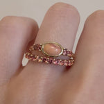 0.49ct Mexican Fire Opal and Sapphire Linear Ring with Sapphire Laurel Band [on hand]
