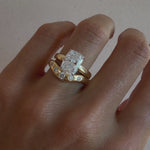 Video of the White Diamond Bombé Band paired with a diamond engagement ring on hand