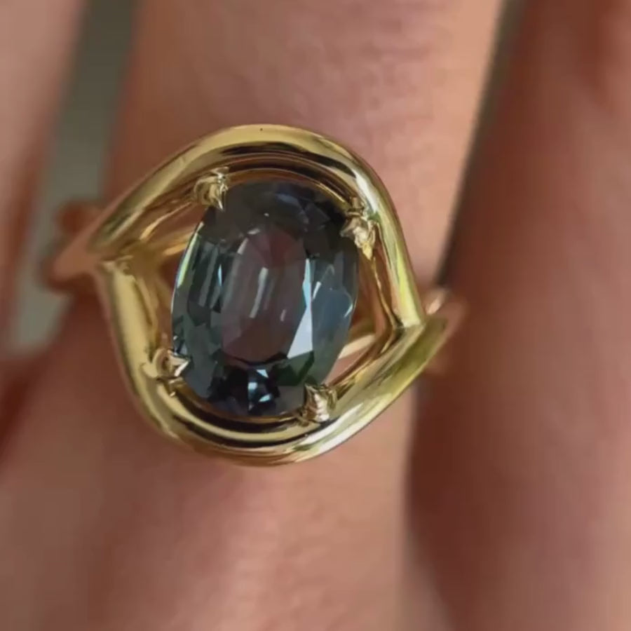 video of 3.23ct Light Blue Sapphire Marrow x Sammi Florence Ring on hand