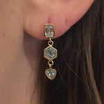 1.08tcw Sapphire and Diamond Bezel Set Dangle Earrings [on ear]