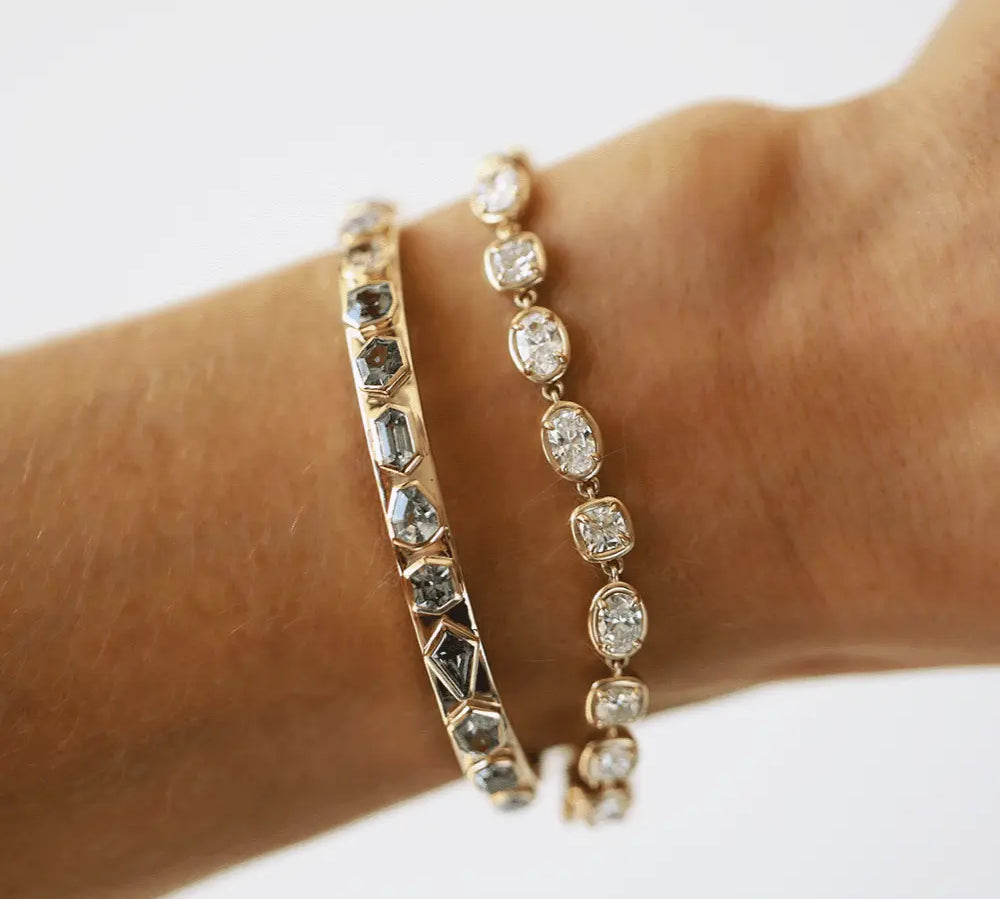 7.14ctw Montana Sapphire Cuff on wrist