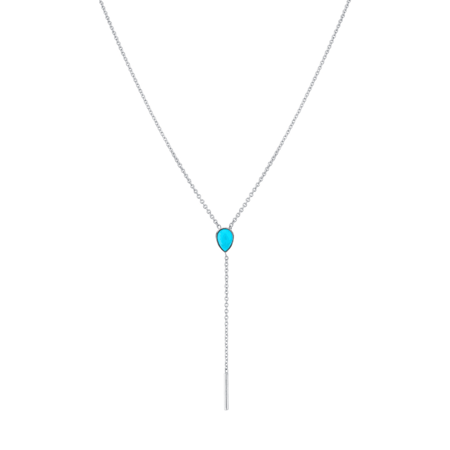 Marrow Fine Jewelry Turquoise Lariat With Solid Gold Dainty Chain [White Gold]