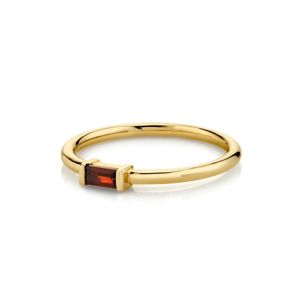 Marrow Fine Jewelry Red Garnet January Birthstone Baguette Stacking Ring