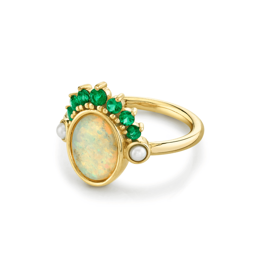 Marrow Fine Jewelry Opal Emerald Pearl Headdress Ring [Yellow Gold]