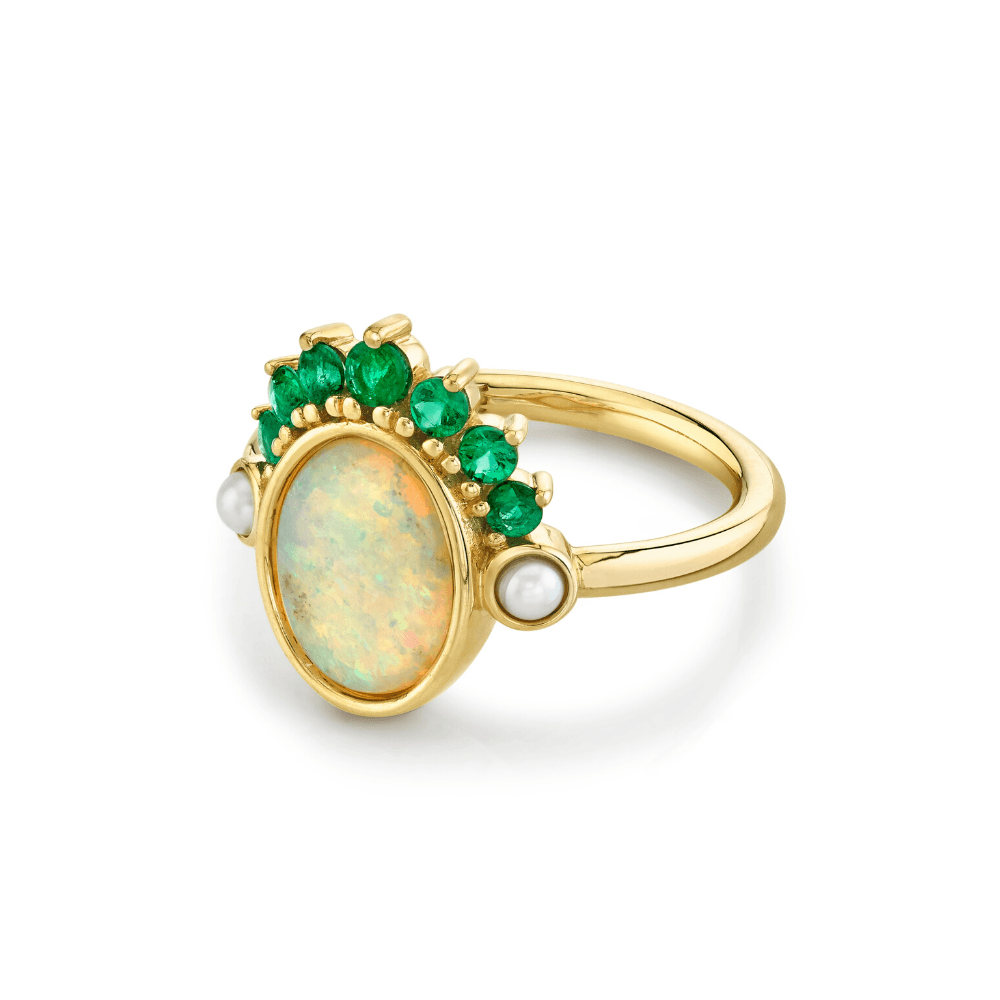 Marrow Fine Jewelry Opal Emerald Pearl Headdress Ring