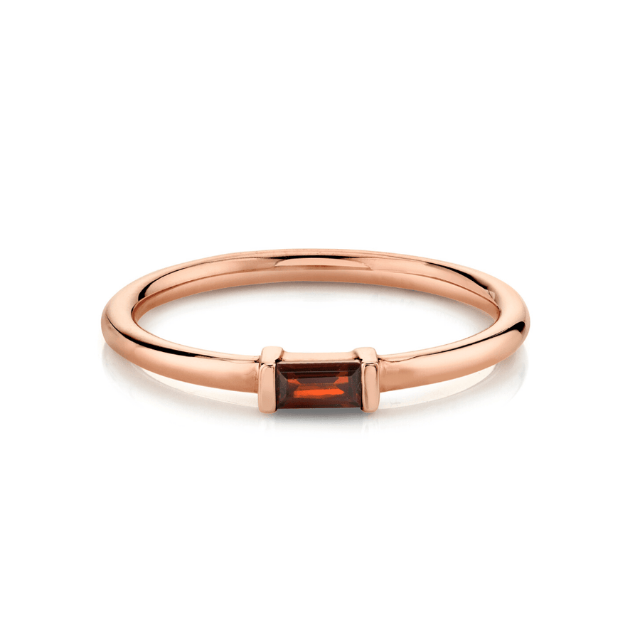 Marrow Fine Jewelry Red Garnet January Birthstone Baguette Stacking Ring [Rose Gold]