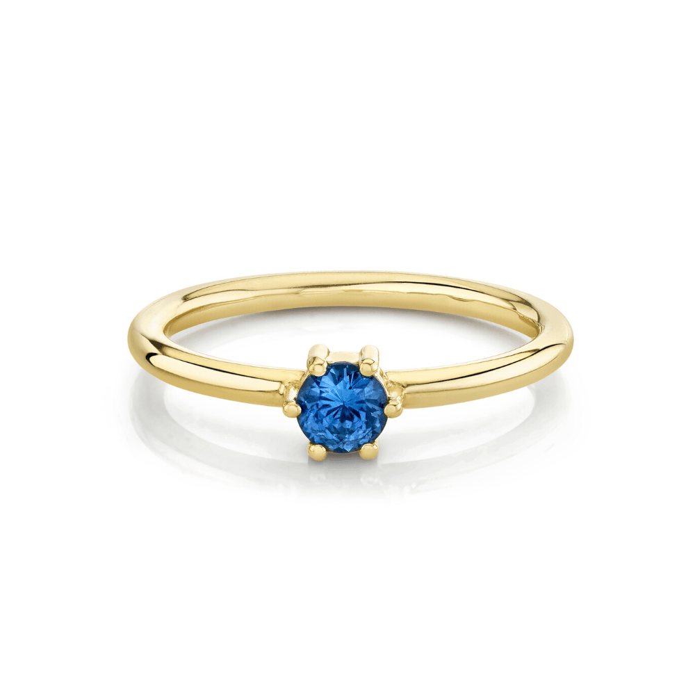Marrow Fine Jewelry Blue Sapphire Solitaire September Birthstone Gold Stacking Ring