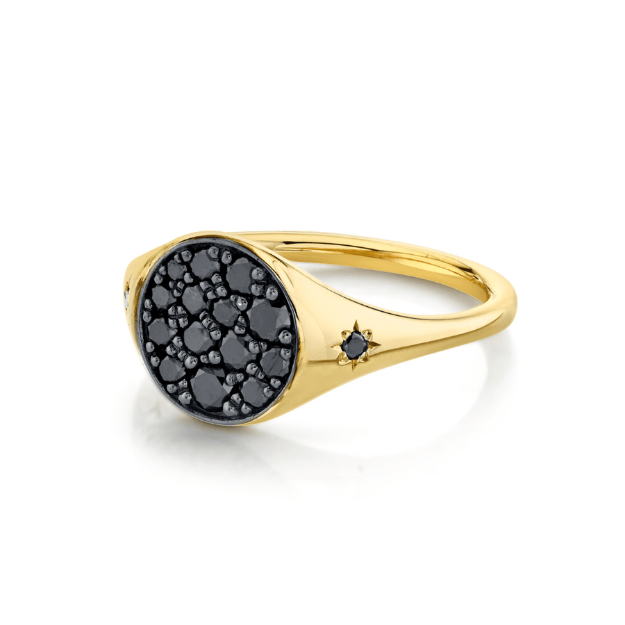 Marrow Fine Jewelry Black Diamond New Moon Phase Signet Ring with Stars [Yellow Gold]