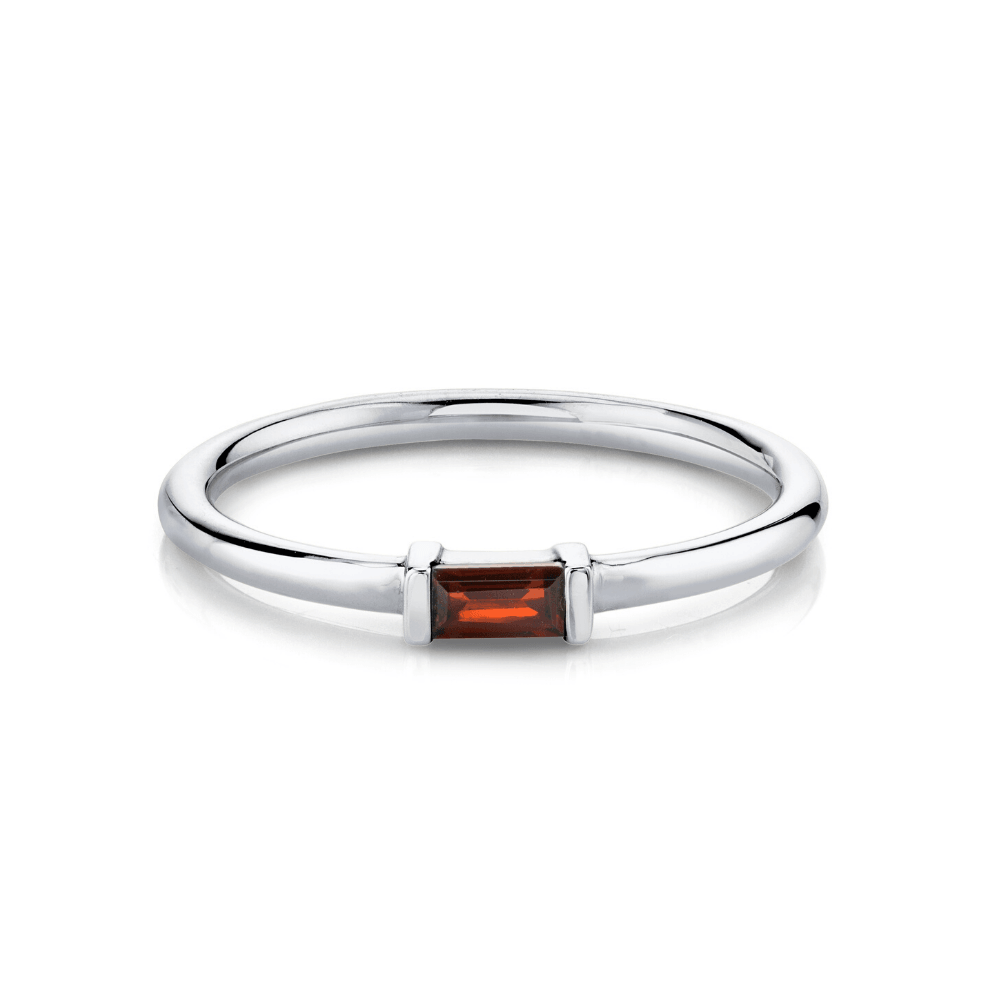 Marrow Fine Jewelry Red Garnet January Birthstone Baguette Stacking Ring