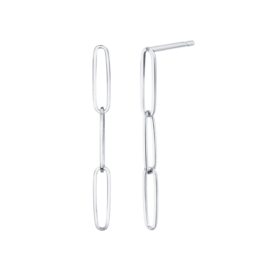 Marrow Fine Jewelry Solid Gold Dainty Paperclip Chain Earrings [White Gold]