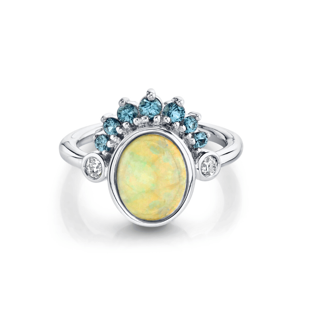Marrow Fine Jewelry Opal And Montana Sapphire Headdress Ring