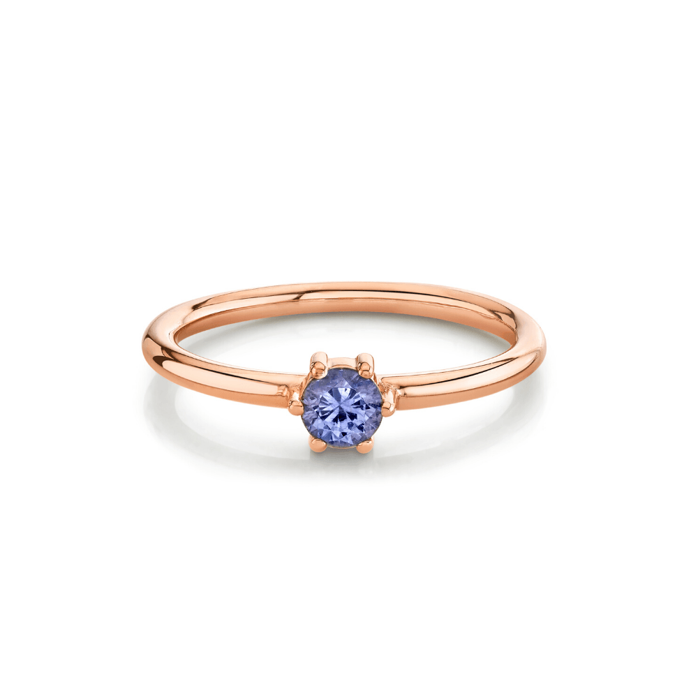Marrow Fine Jewelry Tanzanite December Birthstone Light Blue Solitaire Stacking Ring