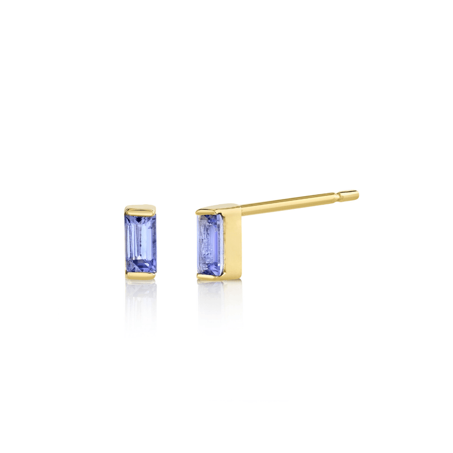 Marrow Fine Jewelry Tanzanite Light Blue December Birthstone Baguette Stud Earrings [Yellow Gold]