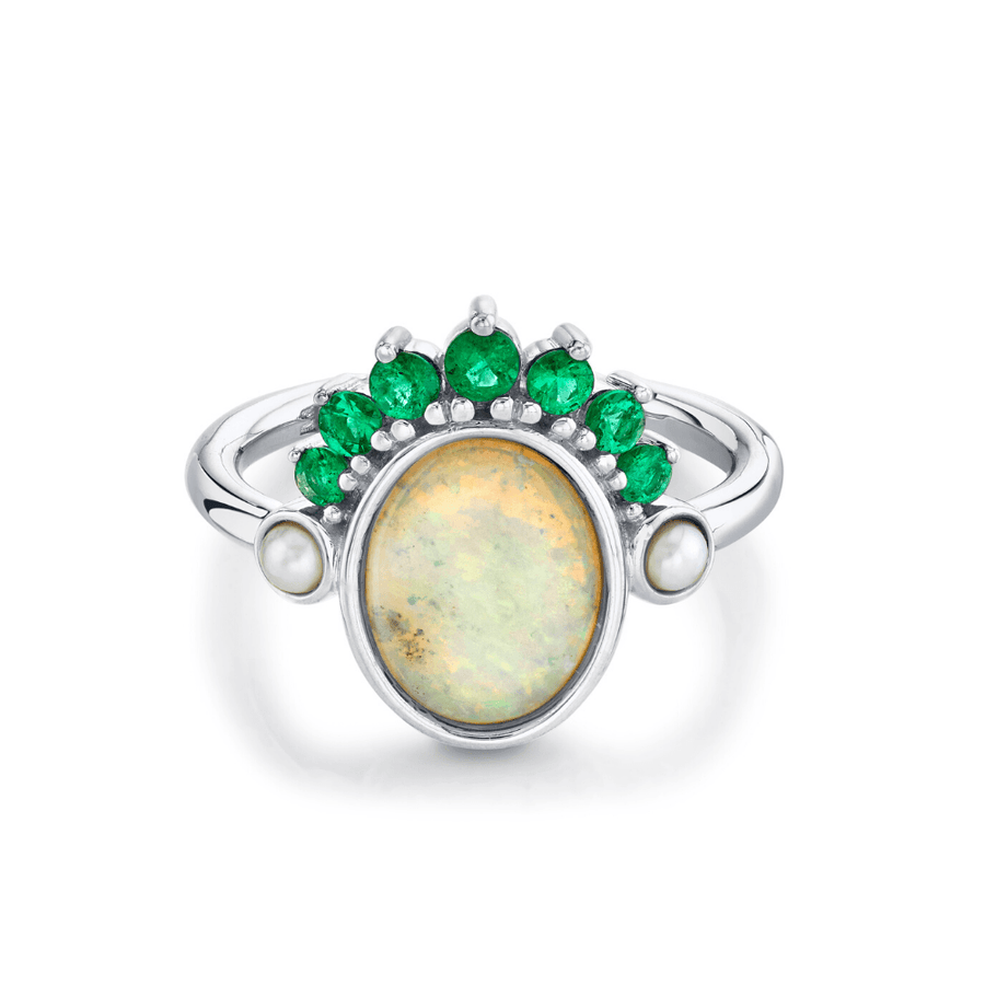 Marrow Fine Jewelry Opal Emerald Pearl Headdress Ring [White Gold]
