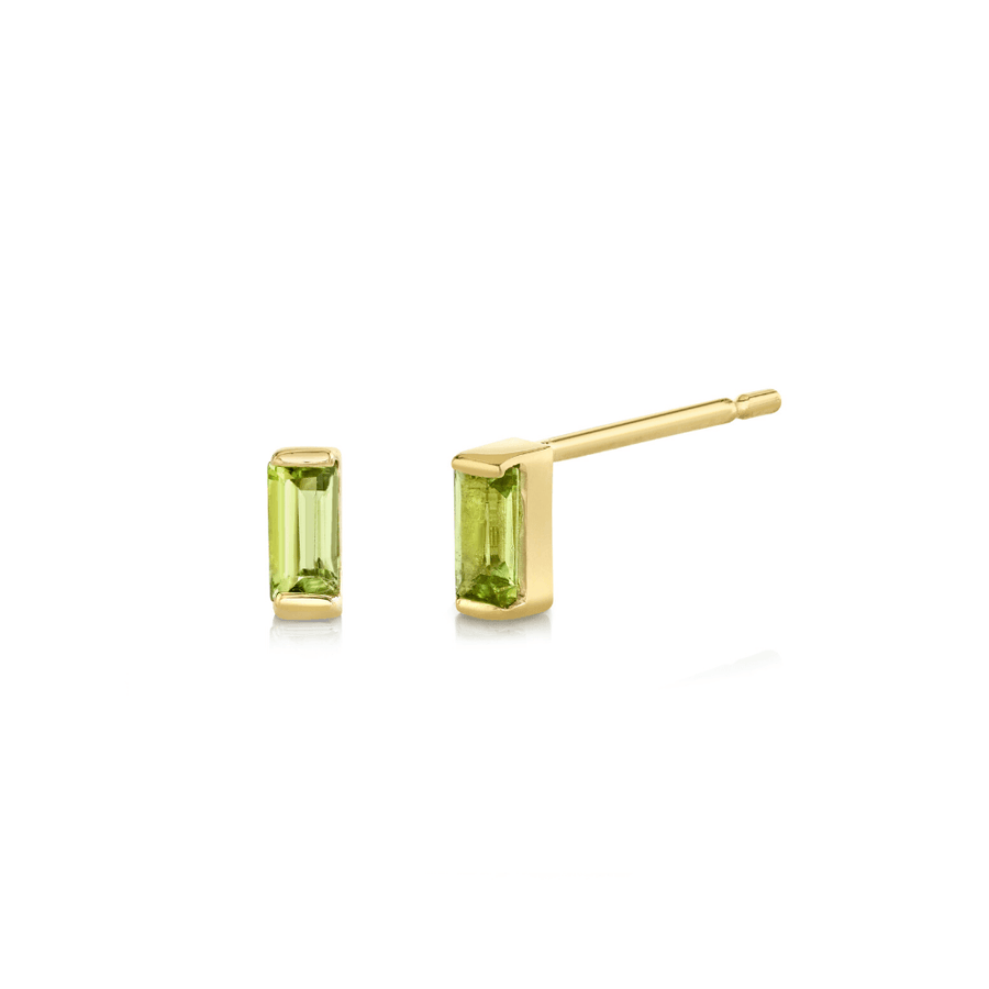 Marrow Fine Jewelry Green Peridot Birthstone Baguette Stud Earrings [Yellow Gold]