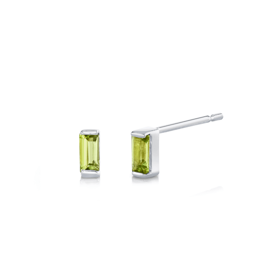 Marrow Fine Jewelry Green Peridot Birthstone Baguette Stud Earrings [Yellow Gold]