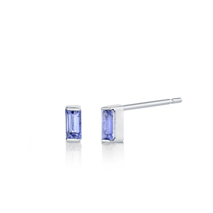 Marrow Fine Jewelry Tanzanite Light Blue December Birthstone Baguette Stud Earrings [Yellow Gold]
