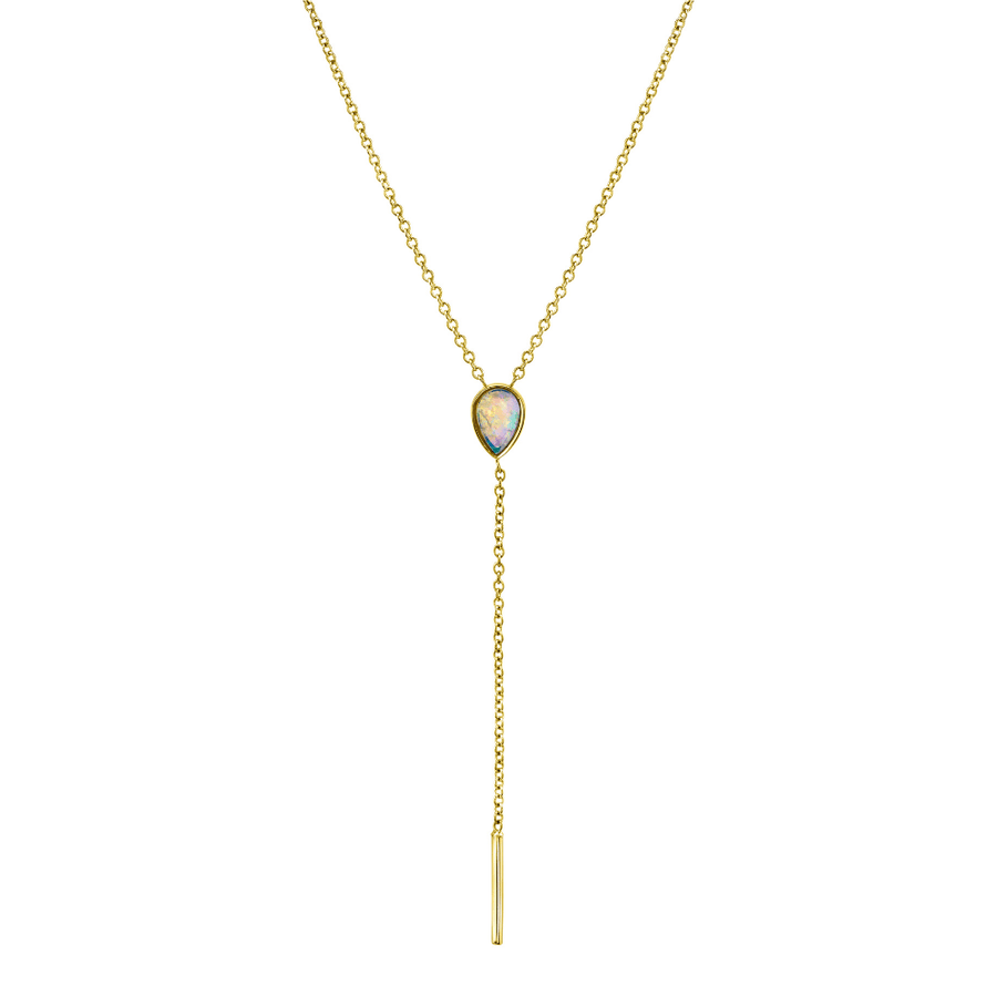Marrow Fine Jewelry Opal Pear Lariat Solid Gold Chain Necklace [Yellow Gold]