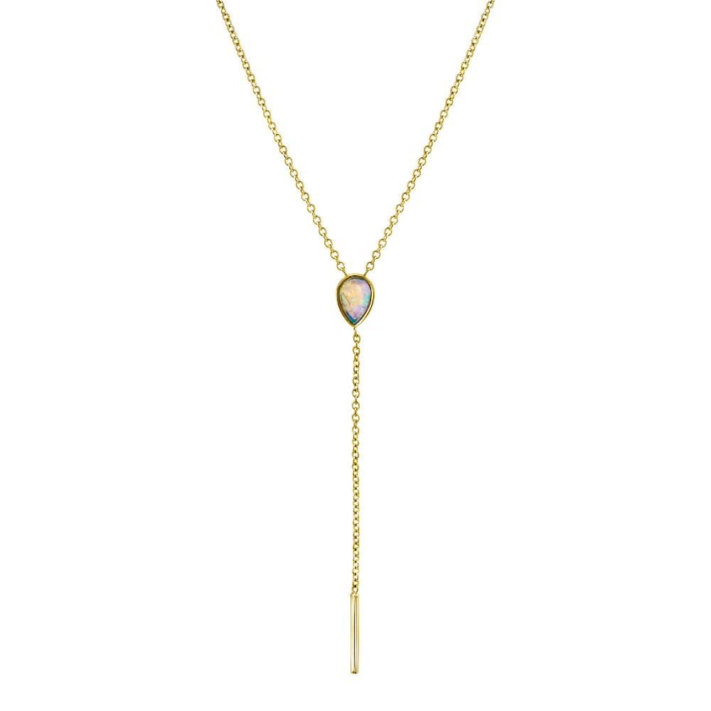 Marrow Fine Jewelry Opal Pear Lariat Solid Gold Chain Necklace