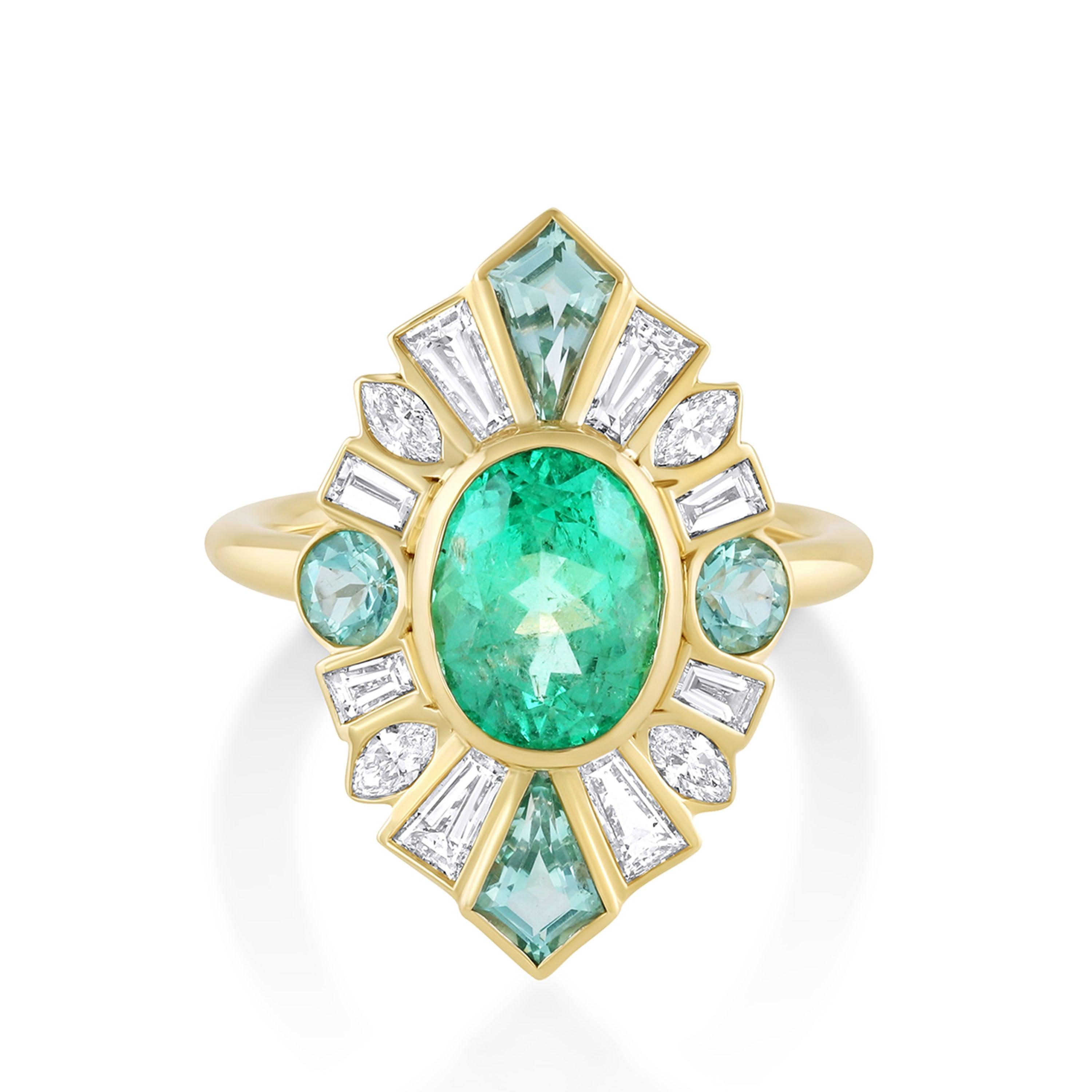 Marrow Fine Jewelry 2.09ct Emerald & Beryl Ballerina Ring