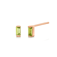 Marrow Fine Jewelry Green Peridot Birthstone Baguette Stud Earrings [Rose Gold]
