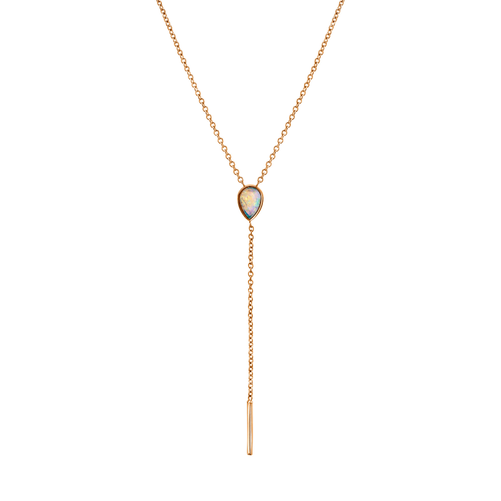 Marrow Fine Jewelry Opal Pear Lariat Solid Gold Chain Necklace