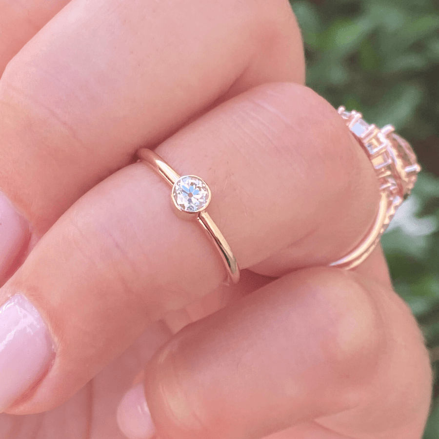 Old Euro Cut White Diamond Sweet Pea Ring