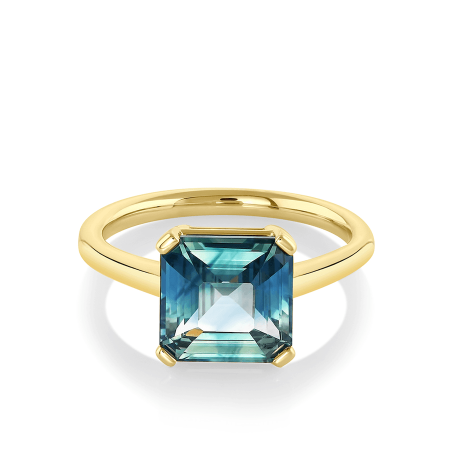 Marrow Fine Jewelry Teal Sapphire Asscher Solitaire Ring [Yellow Gold]