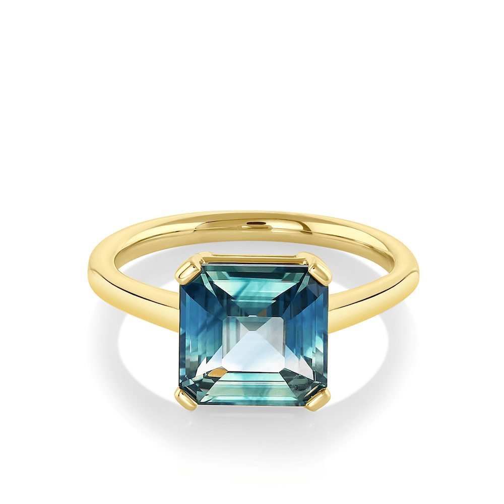 Marrow Fine Jewelry Teal Sapphire Asscher Solitaire Ring