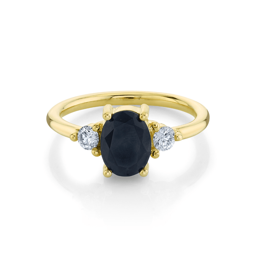 Marrow Fine Jewelry Black Onyx White Diamond Three Stone Ring [Yellow Gold]