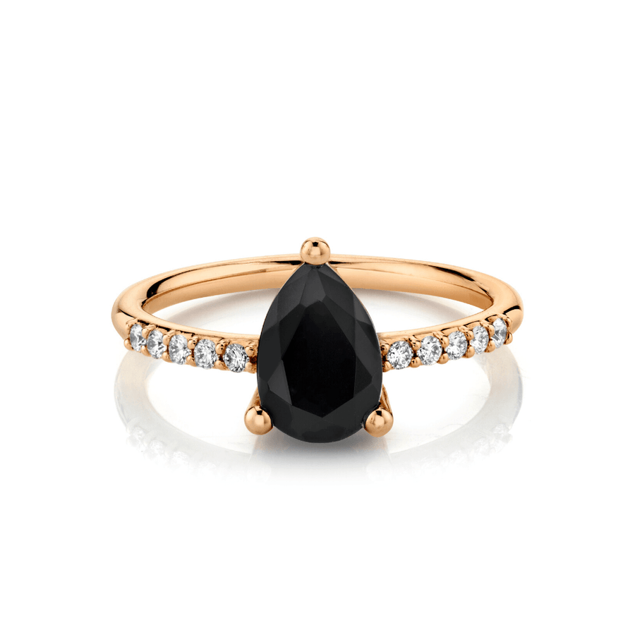 Marrow Fine Jewelry Mini Black Onyx Pear Ring With White Diamond Accents [Rose Gold]